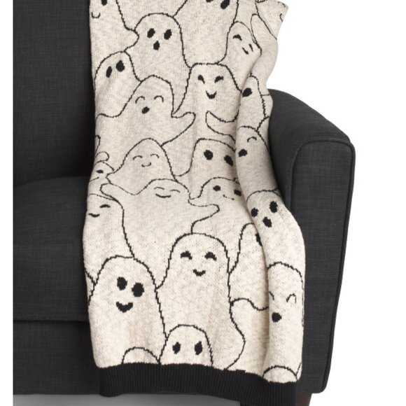 Ghost Party Black Ivory GHOSTS Blanket Throw Halloween NWT 50" x 70" Sketched - Picture 1 of 4